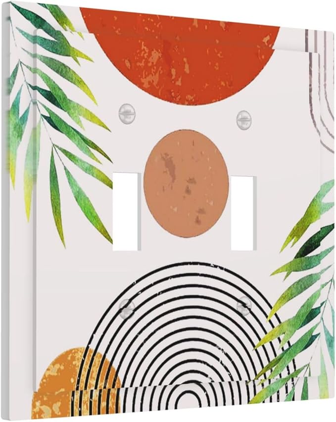 Burnt Orange Boho Abstract Art Mid Century Double Toggle Wall Plate Bohemian Geometric Sun Aesthetics Minimalist Arch Decorative 2-Gang Light Switch Cover Electrical Receptacle Outlet Face Plate Cover