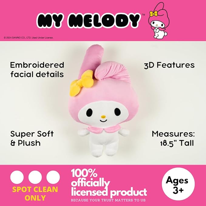 My Melody Sanrio Bedding Super Soft Plush Decorative Throw Cuddle Pillow, (Officially Licensed Product) By Franco Collectibles