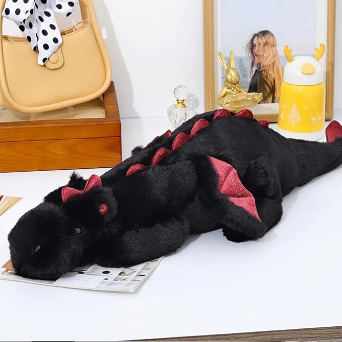 27.5" 2Lbs Weighted Stuffed Animal, Soft and Sturdy Weighted Dragon Plush for Kids and Adults, Small Black Dragon Stuffed Animal