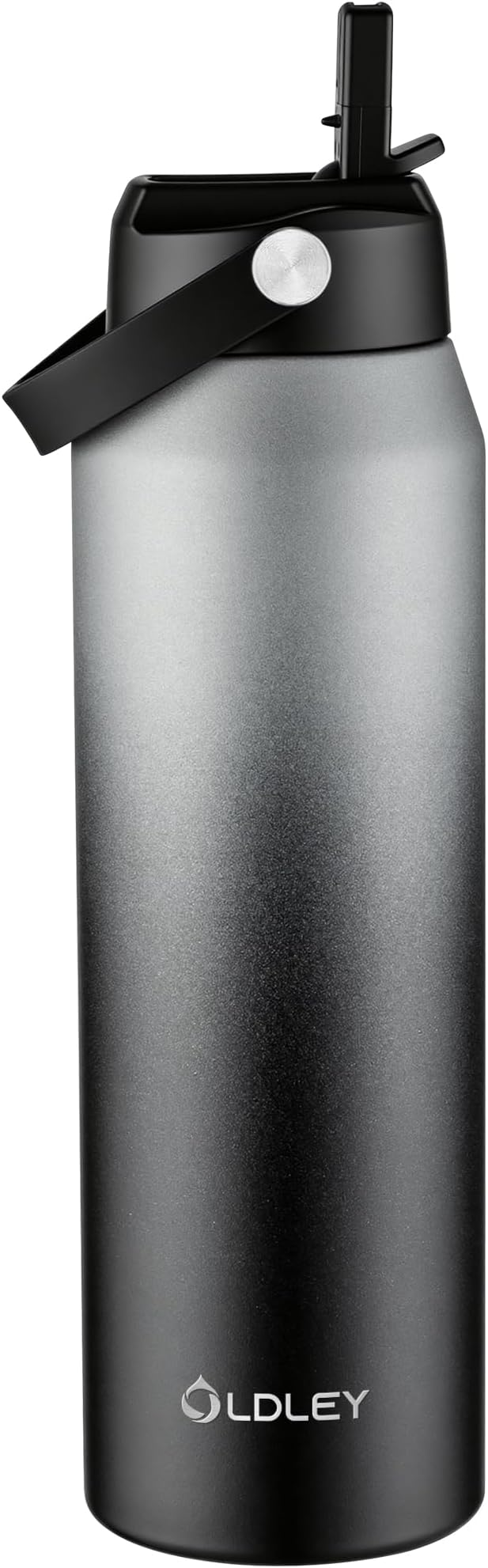 Oldley 32oz Insulated Water Bottle with Straw, Stainless Steel Water Bottle for Sports, Travel, School, BPA-Free Sports Bottles for Adult Kids, Leak-Proof, Gray-Black
