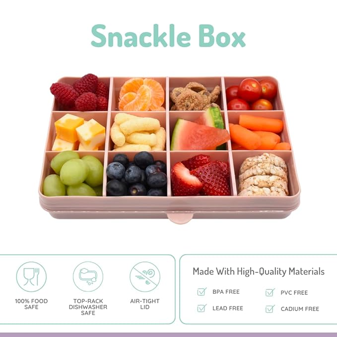 melii Snackle Box |12-Compartment Snack Container with Removable Dividers, BPA-Free Food Storage for Travel, School & On-the-Go Snacks, Kids & Family Organizer (Pink)