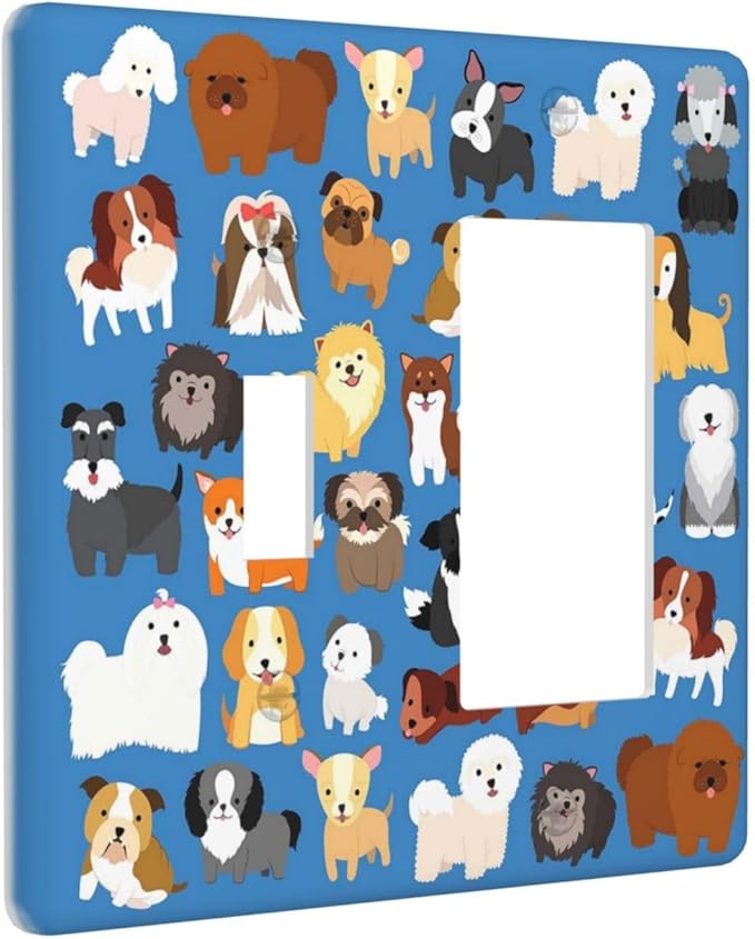 Cute Animal Dogs Puppy Decorative Outlet Cover 1 Toggle 1 Rocker Light Switch Plate Cover Electricity Receptacles Plates For Home Kitchen Living Bedroom 4.5 * 4.5