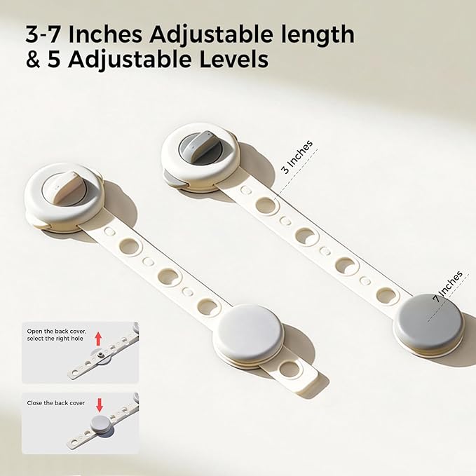 6 Pack Child Proof Cabinet Locks for Baby Proofing, Baby Proof Drawer Locks for Kids,Child Safety, Adjustable Child Locks for Cabinets and Drawers, Easy 3M Adhesive No Drilling (White)