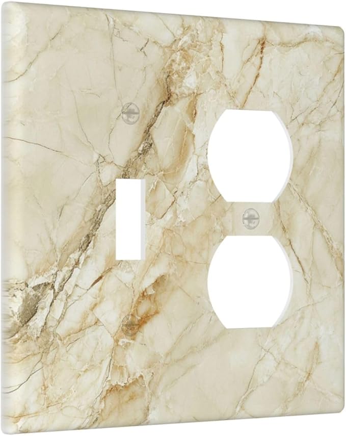 Light Switch Cover Plate Creamy Beige Marble Abstract Minimalism 2 Gang Outlet Covers 1 Toggle 1 Duplex Socket Cover Wallplates Electrical Switch Plate Covers for Bathroom Home Decor