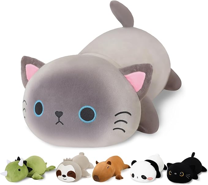 Finebee Weighted Siamese Cat Stuffed Animals, Cute Weighted Siamese Cat Plush, Soft Stuffed Weighted Plushie Pillow Gifts for Girls Boys(23.6" 3.1Lbs)
