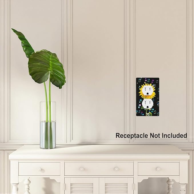 Sunflower Black Wall Plate Cover Blow Bubbles and Sunflower Bouquet Outlet Covers 1-Gang Switch Plug Duplex Cover Home Bedroom Bathroom Kitchen
