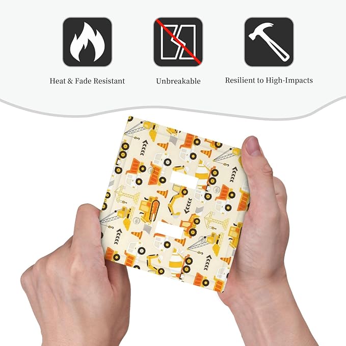 Decorative Light Switch Cover Plate Construction Vehicle Yellow Trucks Diggers 2 Gang Outlet Covers Double Toggle Wall Plates for Electrical Switch Plate Covers Faceplate for Home Decor
