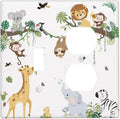 Jungle Animals Tree Branch Monkey Giraffe Lion Elephant Wallplates 1 Toggle 1 Duplex Switch Plate Electrical GFCI Faceplate Decorative Light Switch Covers for Kids Room Nursery Decor