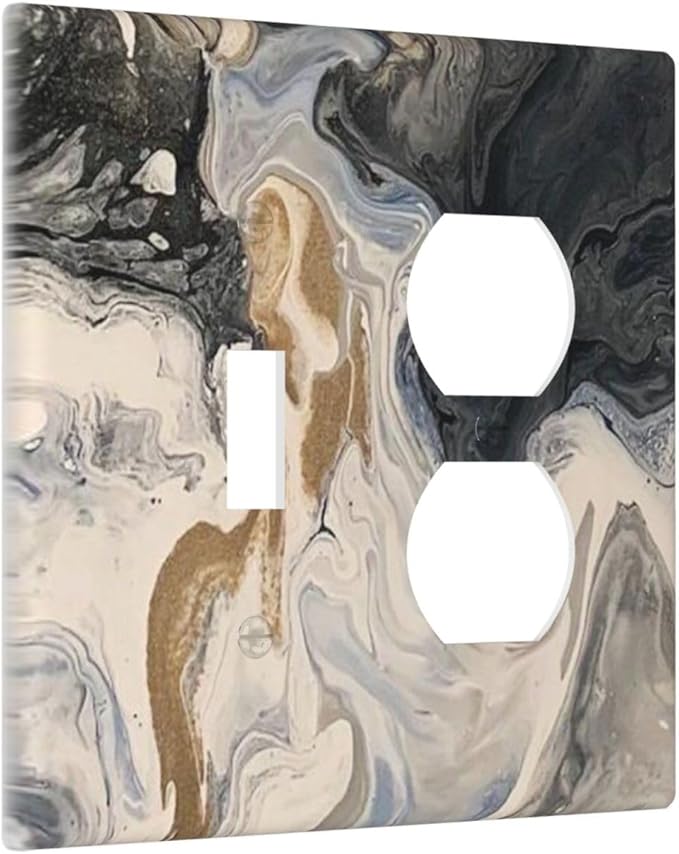 Wallplates Black Gold Swirl Fluid Painting Marble 1 Toggle 1 Duplex Switch Plate Electrical Gfci Faceplate Decorative Light Switch Covers For Bathroom Kitchen Decor