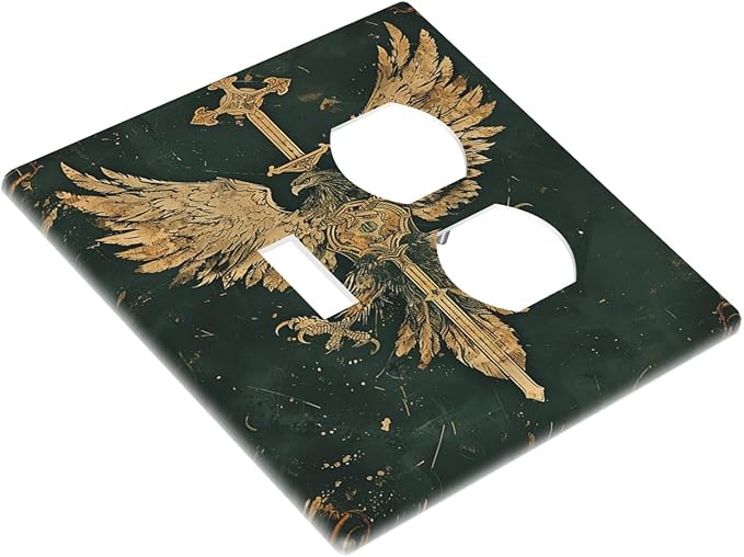 Medieval Retro Golden Eagle Totem Wallplates 1 Toggle 1 Duplex Electrical Gfci Faceplate Decorative Light Switch Covers Switch Plate for Bedroom Living Room Decor