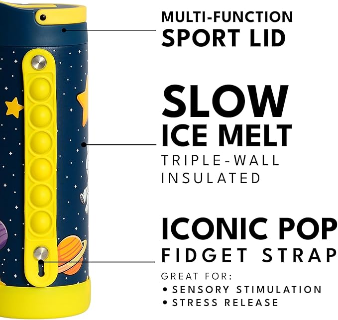 Elemental Iconic Kids Water Bottle for School - 100% Leak-Proof Insulated Water Bottles with Straw Lid & Pop-It Handle for Boys & Girls - Triple-Wall Insulated & BPA-Free, 14oz – Little Astronaut