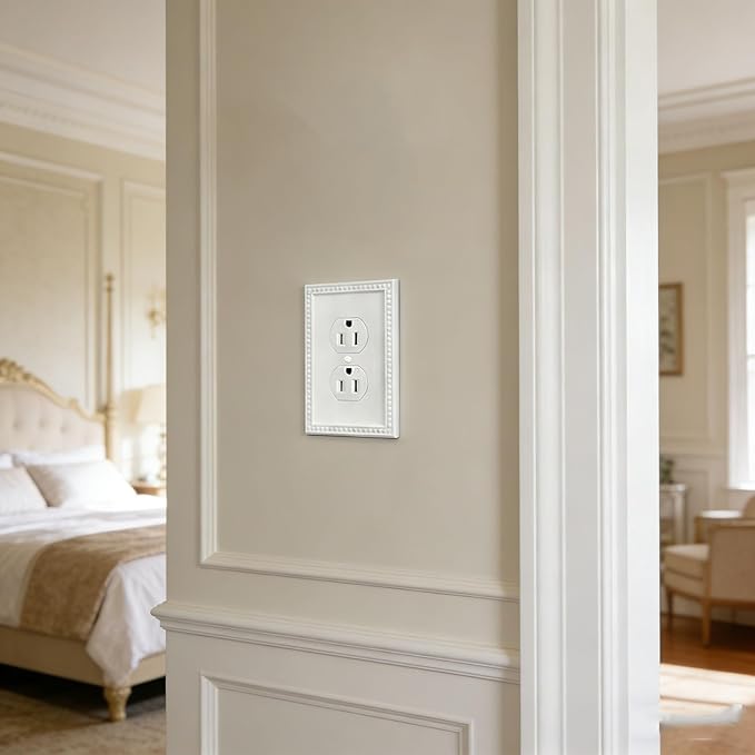ZEFTV 20 Pack Mid-Size Duplex Wall Plates 1-Gang Switch Outlet Electrical Cover Plate Unbreakable Thermoplastic Faceplate for Light Receptacle Outlet Switch, Classic Beaded Relief Design, White