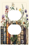 Plant Floral Books Colorful Flower Outlet Covers 1 Gang Duplex Light Switch Cover Decorative Switch Plates Electrical Receptacle Faceplate Wall Plate for Kids Room Bedroom Decor