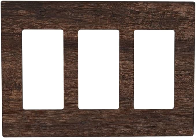 Decorative Light Switch Plate with Rustic Dark Wood Grain & Vintage Style Design 3 Gang Outlet Covers Triple Rocker Wall Plate Switch Plate Cover for Kitchen/Living Room
