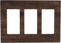 Decorative Light Switch Plate with Rustic Dark Wood Grain & Vintage Style Design 3 Gang Outlet Covers Triple Rocker Wall Plate Switch Plate Cover for Kitchen/Living Room
