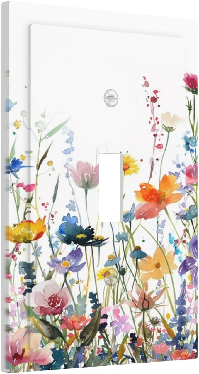 Watercolor Wildflowers Colorful Floral Plant Decorative Light Switch Cover 1 Gang Single Toggle Device Electrical Faceplate Switchplates Decorator Outlet Wall Plate for Bedroom Living Room Decor