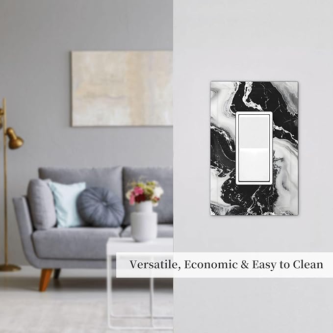 Ink Painting Marble Black White Abstract Luxurious Print Decorative Outlet Covers 1 Gang Single Rocker Light Switch Cover Plate Wall Plates GFCI Faceplate for Kitchen Office Decor