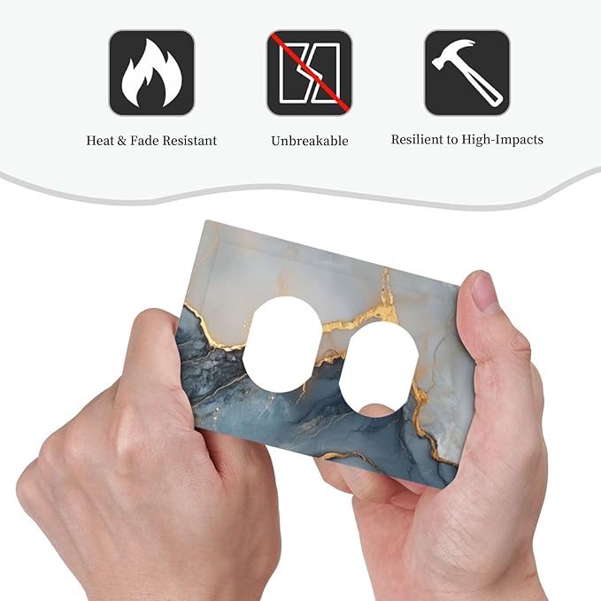 Abstract Blue Granite Luxury Texture Print 1 Gang Electrical Duplex Outlet Covers Light Switch Cover Receptacle Wall Plate Decorative Faceplate for Country Bedroom Kitchen Living Room Decor