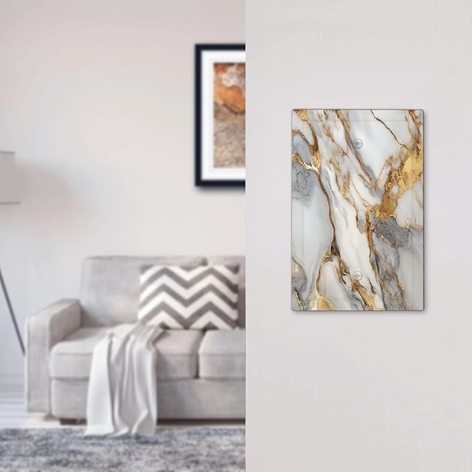 Light Switch Cover Plate White Gold Abstract Luxury Marble Patterns 1 Gang Blank No Device Decorative Outlet Covers Electrical Wall Plate Switchplate for Bathroom Home Decor