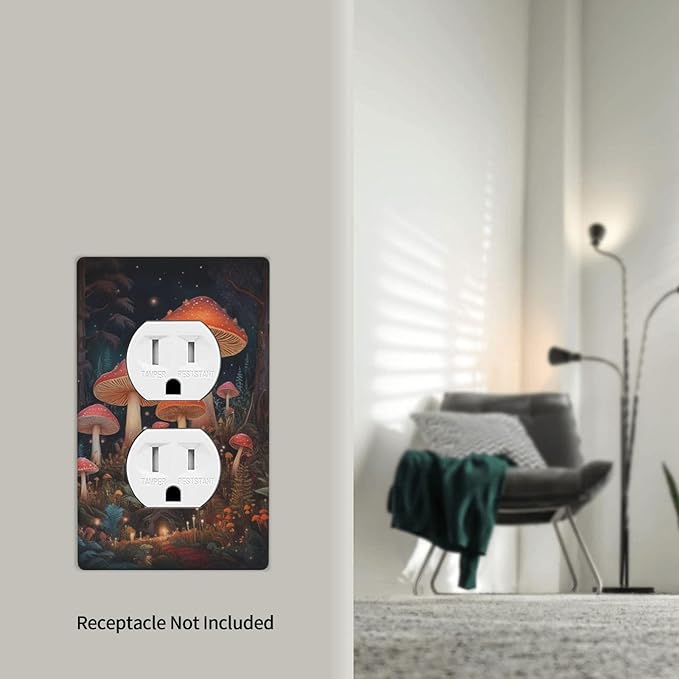 Decorative Art Light Switch Covers Enchanted Mushroom Forest 1 Gang Single Duplex Outlet Wall Plate Switchplate Electrical Faceplate for Home Decor