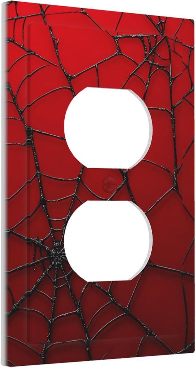Red Spider Web 1-Gang Duplex Wall Plate, Hero Theme Cartoon Decorative Outlet Cover for Boys Bedroom, Playroom, Game Room & Man Cave