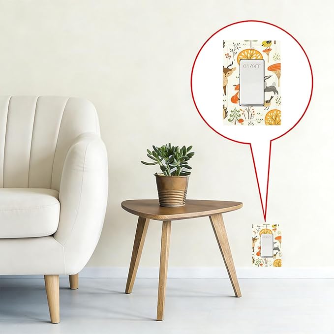 Cute Woodland Animals Single Rocker Switch Cover - 1-Gang Standard US Size Forest Pattern Trees Mushrooms and Berries Light Switch Covers for Boys & Girls Bedroom Decor