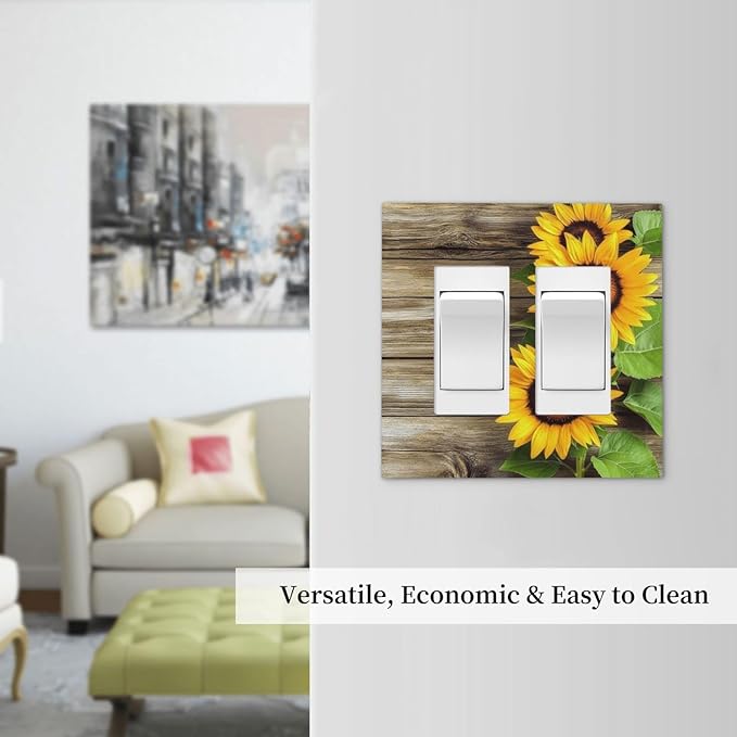 Decorative Outlet Covers Sunflowers Rustic Wood 2 Gang Double Gfci Rocker Electrical Wall Panels Light Switch Cover Plate For Farmhouse Cabin Decor