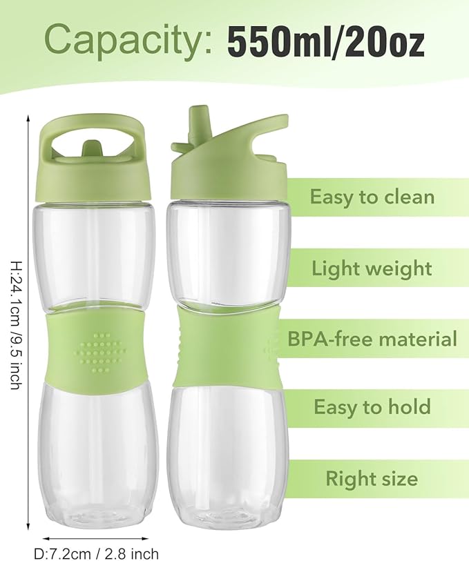 Sivaphe Clear Water Bottle with Straw 18 oz Portable Tritan Transparent Sports Drinking Bottle for School Girls Boys Green