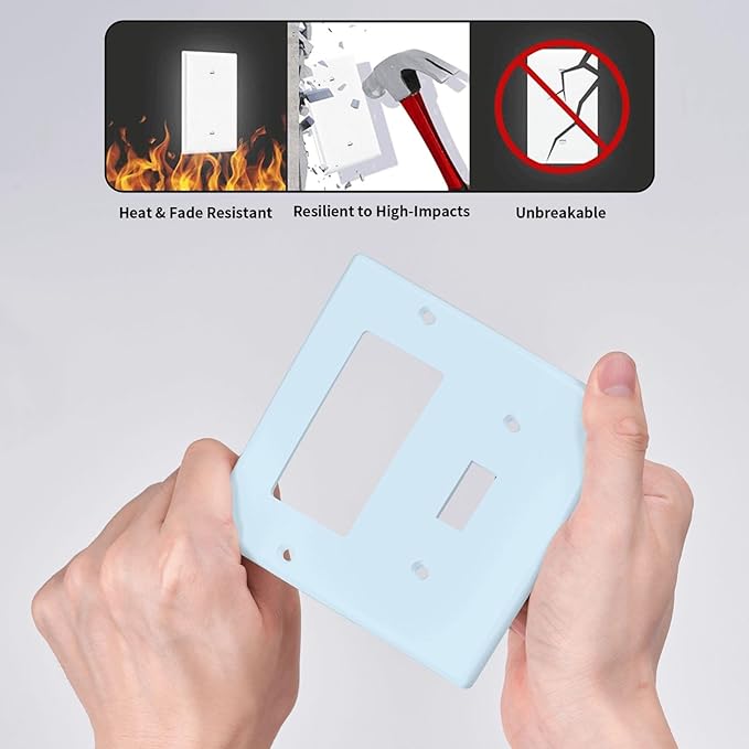 Aqua/Teal 2 Gang Combination Light Switch Cover Decorative 1-Toggle 1-Decorator Wall Plate Electrical GFCI Combo Receptacle Faceplate