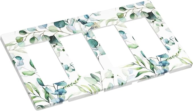 Green Olive Sage Eucalyptus Leaves 4 Gang Quad Rocker Light Switch Cover Decorative Quadruple Device GFCI/Decorator Wall Plate Electric Faceplate Screwless