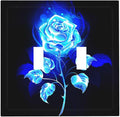 Blue Golden Rose Flower 2 Gang Double Toggle Light Switch Cover Electric Wall Plate Electrical Faceplate for Bathroom Home Living Room Jumbo Size Decor