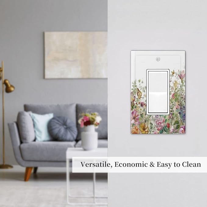 Decorative Outlet Covers Boho Wildflower Colorful Floral Butterfly 1 Gang Single Rocker Light Switch Cover Plate Wall Plates Gfci Faceplate For Bed Room Living Room Decor