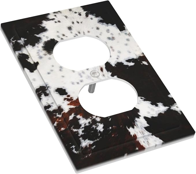Country Maroon Brown Taupe Black White Animal Cow Fur Skin Cowhide Cheetah Print 1 Gang Duplex Wall Plate Electrical Receptacle Outlet Cover Decorative Dual Device Mid Size Plug Light Switch Wallplate