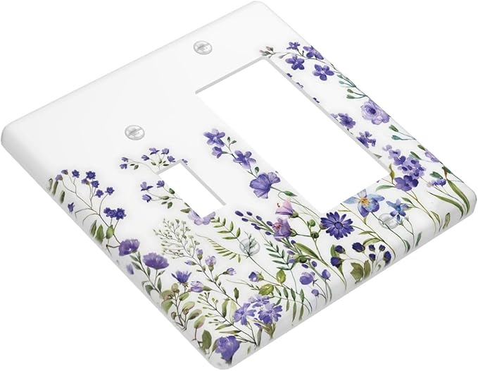 Lavender Wildflowers Purple Flowers Plant Floral Outlet Covers 1 Toggle 1 Rocker Combination Decorative Wall Plate Electrical Switch Plates Light Switch Cover Plate for Bedroom Living Room Decor