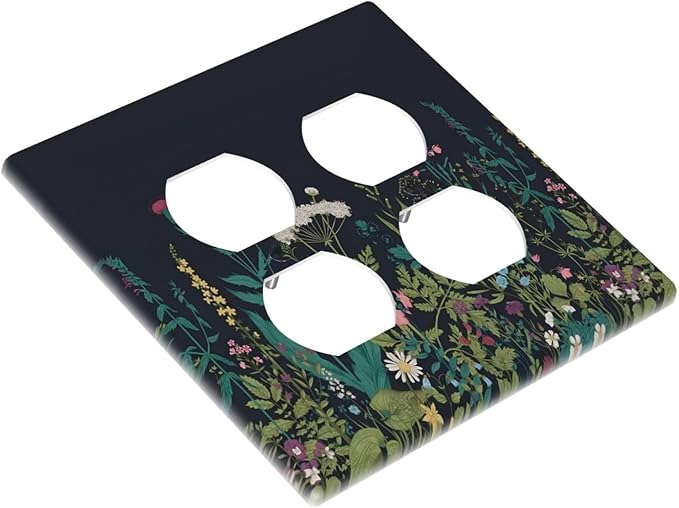 Boho Garden Flowers Weeds Floral Wildflowers Outlet Covers 2 Gang Double Duplex Decorative Light Switch Covers Electrical Wallplates Socket Faceplate for Bedroom Living Room Decor