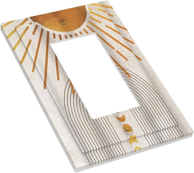 Mid Century Gold Sun Abstract Arch Boho Moon 1 Gang Rocker Light Switch Covers Decorative Unique Single Decora Outlet Wall Plate Faceplate Switchplate GFCI for Kitchen Bedroom Bathroom Decor