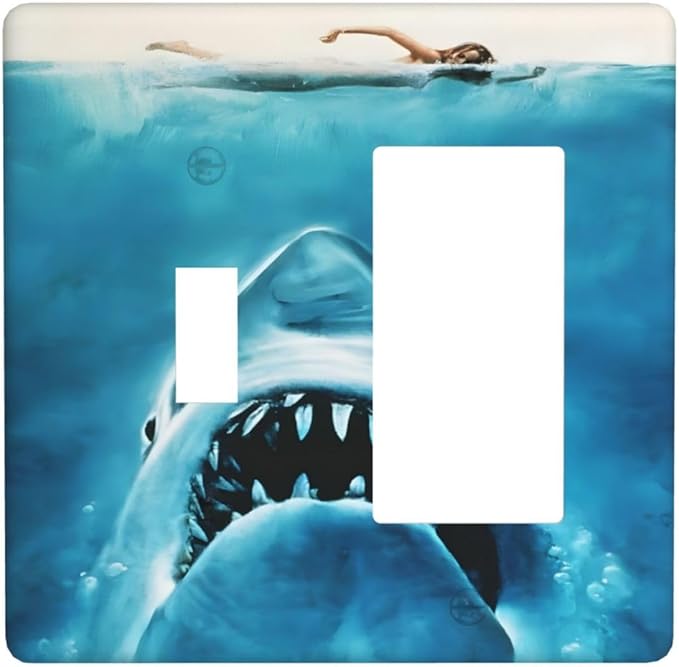 Swimming Woman Funny Shark Blue Ocean Outlet Covers 1 Toggle 1 Rocker Combination Decorative Wall Plate Electrical Switch Plates Light Switch Cover Plate for Kids Room Bedroom Decor