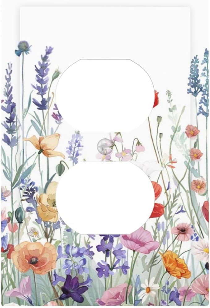 Colorful Floral Purple Lavender Flower Leaves Plants Outlet Covers 1 Gang Duplex Light Switch Cover Decorative Switch Plates Electrical Receptacle Faceplate Wall Plate for Bed Room Living Room Decor