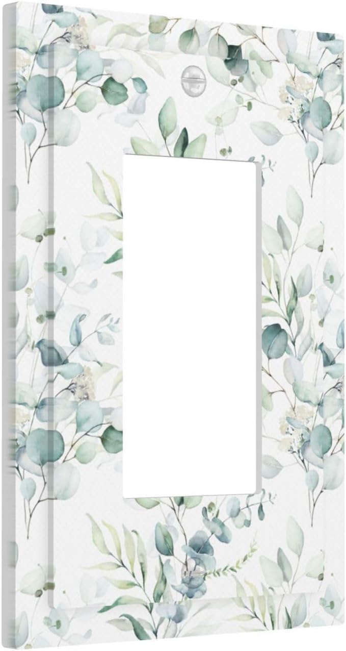 Watercolor Spring Sage Green Eucalyptus Leaves 1 Gang Single Decorator/GFCI Device Outlet Wall Plate Plant Herb Botanical Floral Electrical One Rocker Decorative Light Switch Cover Faceplate Dimmer
