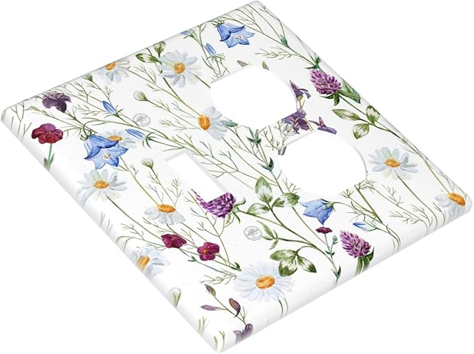 Floral Boho Multicolor Flower Plant Leaves Wallplates 1 Toggle 1 Duplex Switch Plate Electrical GFCI Faceplate Decorative Light Switch Covers for Bedroom Living Room Decor