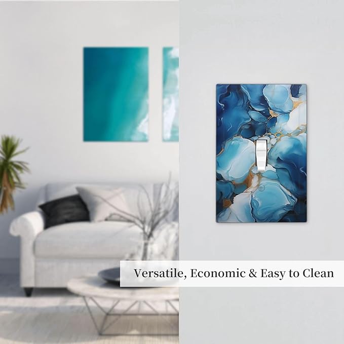 Decorative Light Switch Plate Covers Artistic Abstract Blue Marble Gold Line Painted 1 Gang Wall Plate Single Toggle Switch Cover Plate Jumbo Electrical Switchplate Receptacle Faceplate