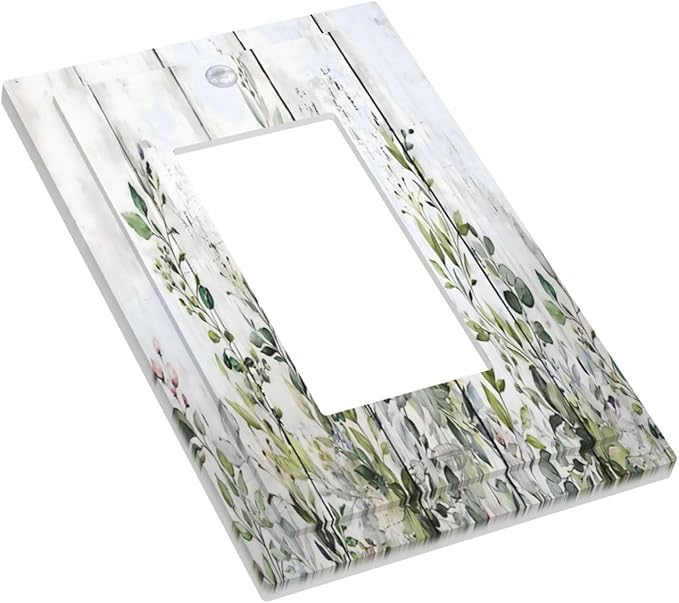 Sage Green Eucalyptus Rustic Country Botanical Leaf Flower Decorative Outlet Covers 1 Gang Single Rocker Light Switch Cover Plate Wall Plates GFCI Faceplate for Farmhouse Bedroom Decor