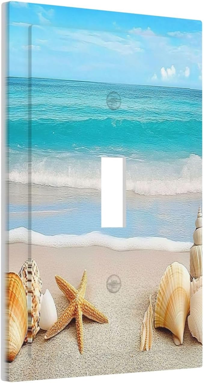Decorative Light Switch Cover Seashells Beach Starfish Scallop 1 Gang Single Toggle Device Electrical Faceplate Switchplates Decorator Outlet Wall Plate For Bathroom Home Decor