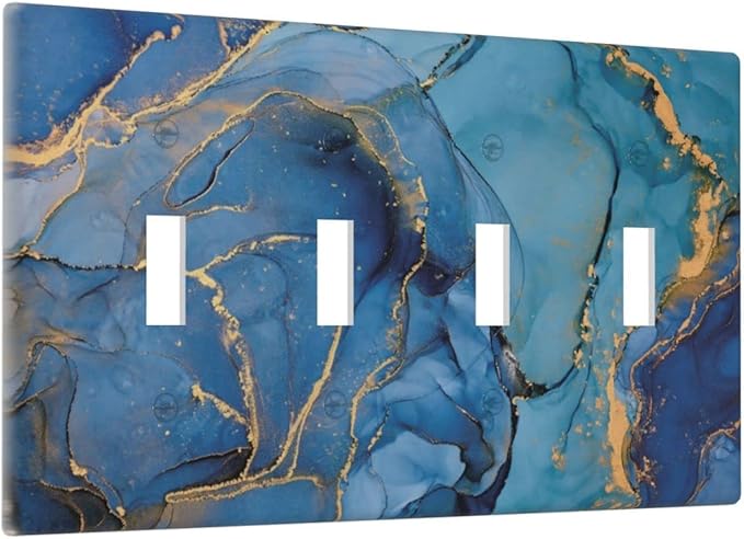 Blue Marble Quad Toggle Light Switch Cover Decorative 4 Gang Switch Plates Cover Modern Ombre Watercolor Ink Art Faceplate for Bathroom Home Living Room Decor 8 X 4.5 In
