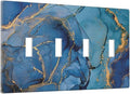 Blue Marble Quad Toggle Light Switch Cover Decorative 4 Gang Switch Plates Cover Modern Ombre Watercolor Ink Art Faceplate for Bathroom Home Living Room Decor 8 X 4.5 In