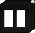 TG Screwless Decorator Wall Plates Child Safe Outlet Covers, Size 2-Gang 4.50" H x 4.55” L, Unbreakable Polycarbonate Thermoplastic, UL Listed, Glossy, Black (5 Pack)