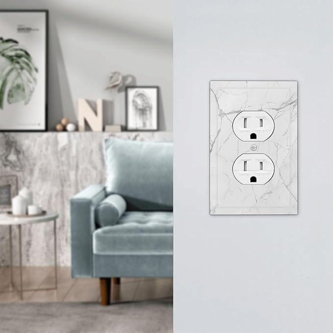 Outlet Covers White Grey Abstract Modern Marble 1 Gang Duplex Light Switch Cover Decorative Switch Plates Electrical Receptacle Faceplate Wall Plate for Bathroom Kitchen Decor