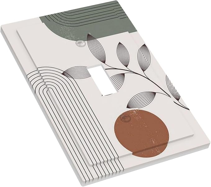 Decorative Light Switch Cover Sage Green Boho Nature Art Minimalist Geometric Plant 1 Gang Single Toggle Device Electrical Faceplate Switchplates Decorator Outlet Wall Plate for Bedroom
