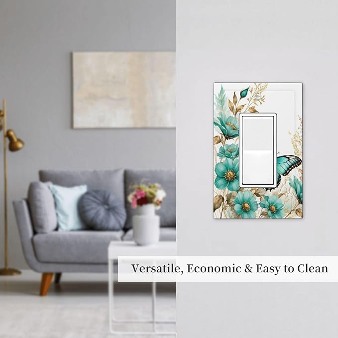 Decorative Outlet Covers Butterfly on Blue Daisy Flower Floral Golden Leaf 1 Gang Single Decora GFCI Device Light Switch Covers Plate 1 Rocker Wall Plate Jumbo Face Plate