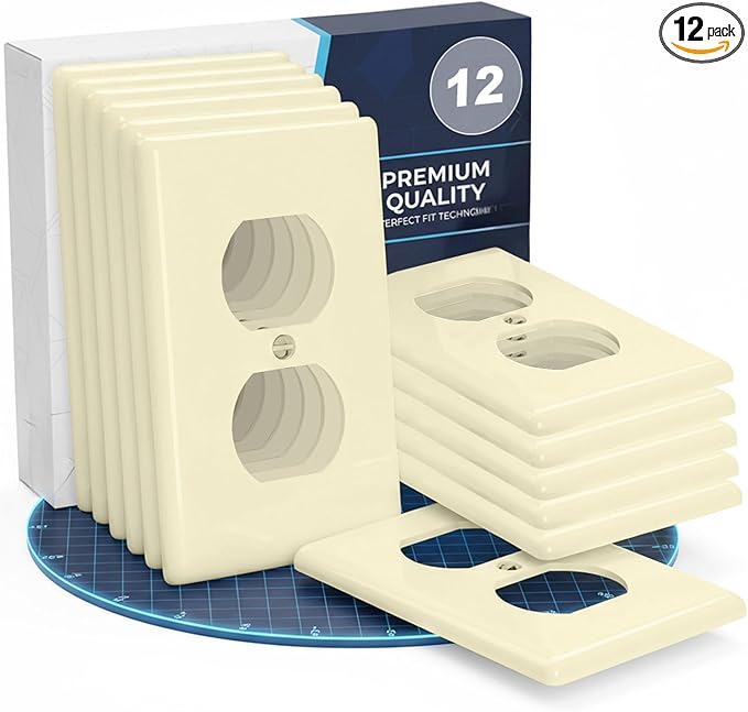 Bates- Duplex Wall Plate, 12 Pack, Ivory, Electrical Outlet Cover Plates, Wall Outlet Cover
